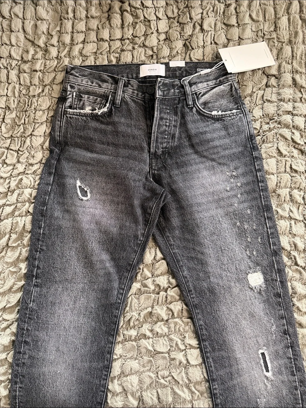 Ovadia High-Rise Straight Leg Jeans in Washed Black